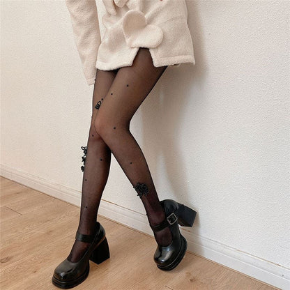 Sweet Pearl Bow Knot Decor Silk Stockings