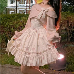 Kawaii Aesthetic Y2K Cute Fairy Sweet Pink Bow Coat and Skirt Suit MK Kawaii Store