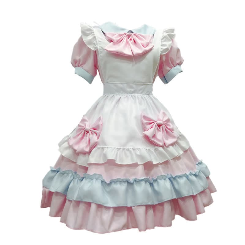 Sweet Pink Bow Knot Ruffled Maid Lolita Dress - Pink / S