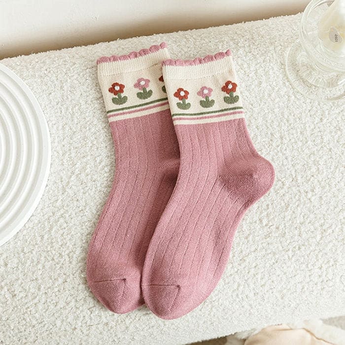 Sweet Pink Floral Socks - 3 - Socks
