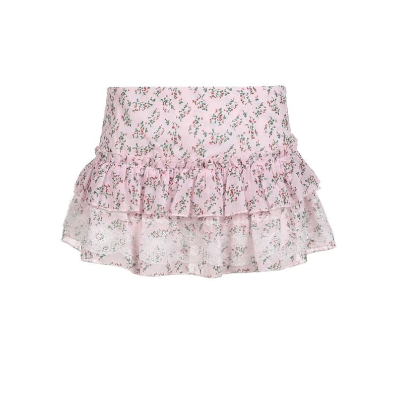 Sweet Pink Flower Lace Skirt SpreePicky