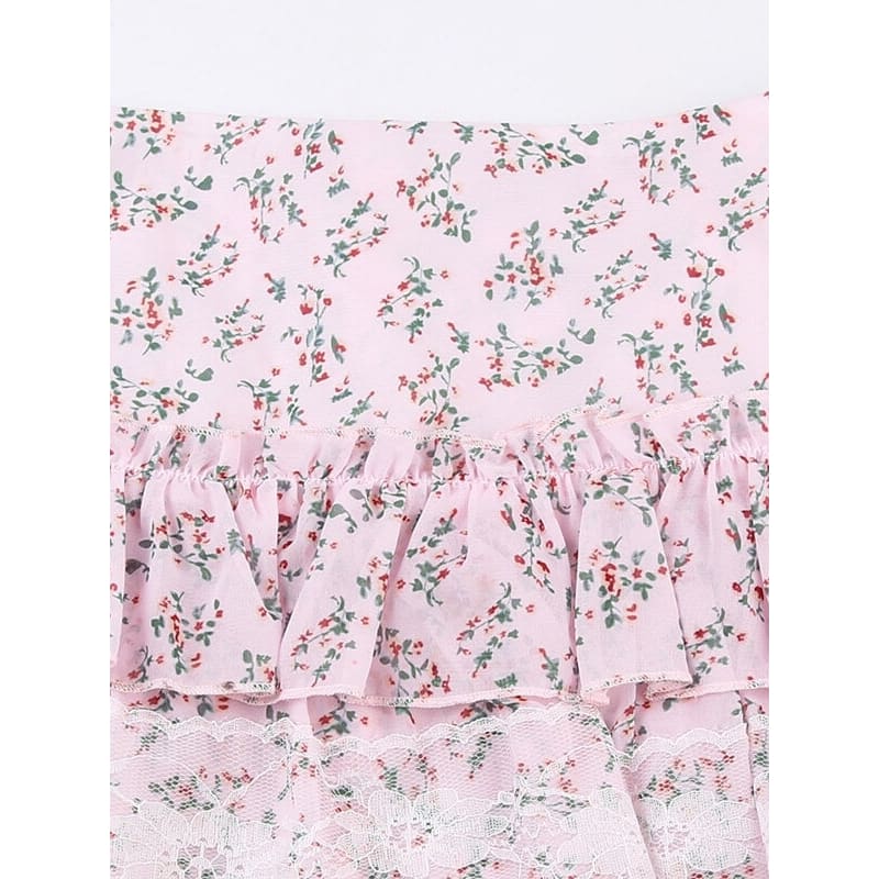 Sweet Pink Flower Lace Skirt SpreePicky