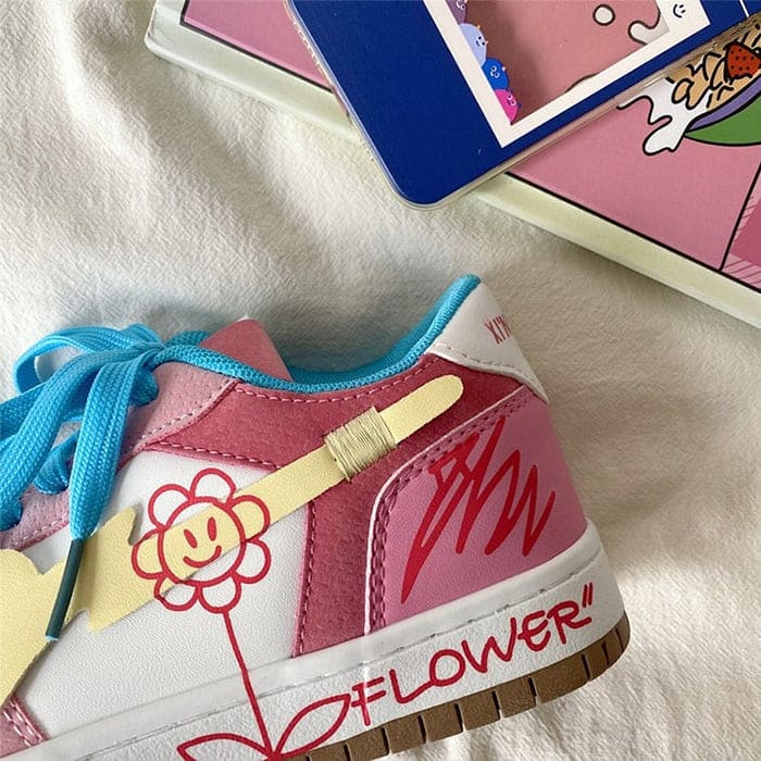 Sweet Pink Flower Sneakers - Sneakers