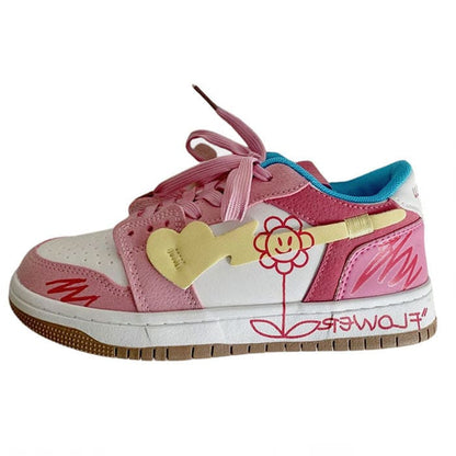 Sweet Pink Flower Sneakers - Sneakers