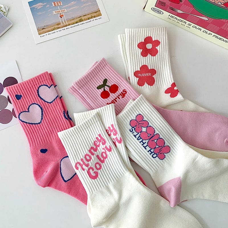 Sweet Pink Socks Set - Set of 5 - Socks