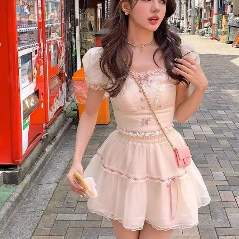 Kawaii Aesthetic Y2K Cute Fairy Sweet Pink Top and Dress Outfits MK Kawaii Store