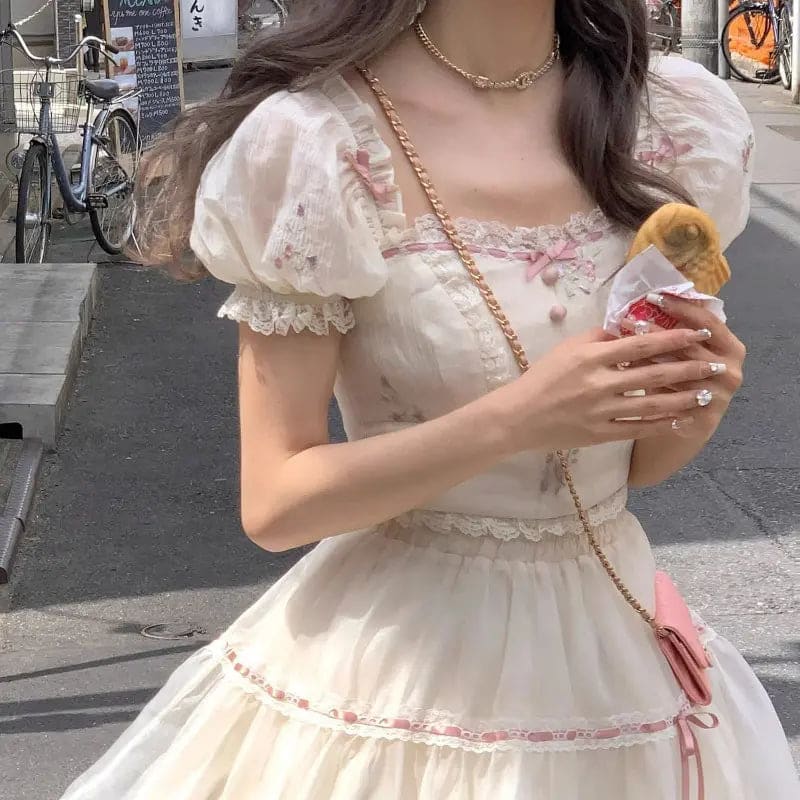 aesthetic cute pink dress Pink summer days . . . . . Soft girl aesthetic, coquette, bows, ribbon, pink feed, pink dress, princess dress, fairytale, girly vibes, cute, outfit inspo, cottage core, feminine fashion,