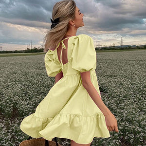 Sweet Puff Sleeve Dress - S / Yellow - Dresses