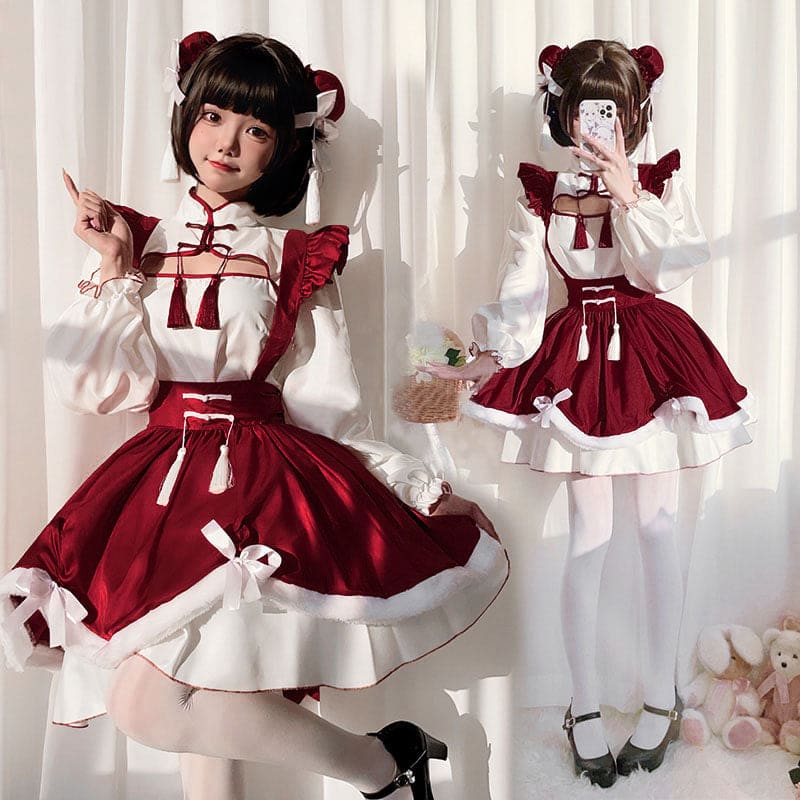 Sweet Red Buckle Tassel Lolita Maid Dress