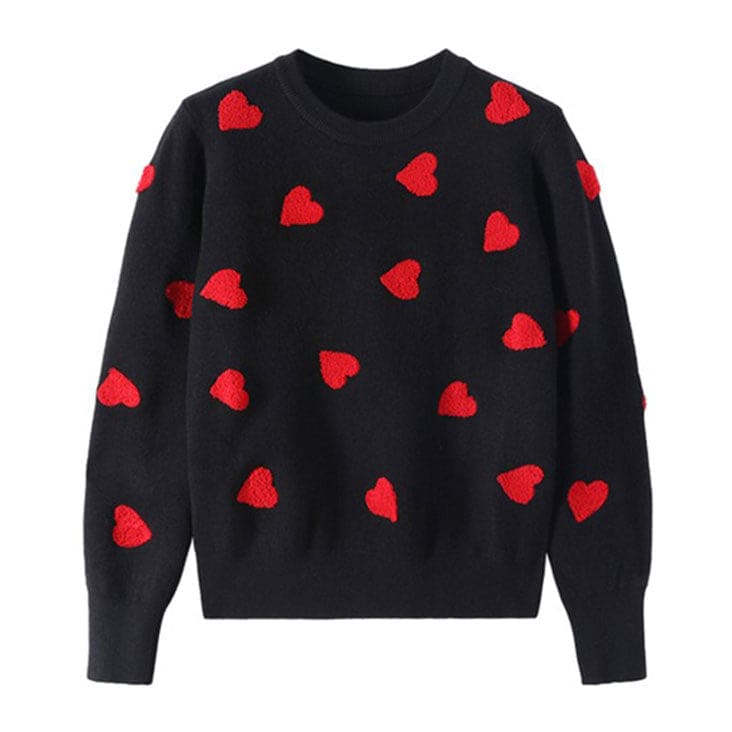 Sweet Red Hearts Sweater - S / Black - Sweaters