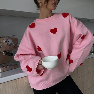 Sweet Red Hearts Sweater - S / Pink - Sweaters