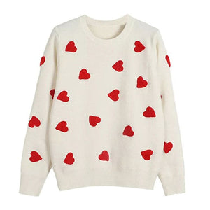 Sweet Red Hearts Sweater - S / White - Sweaters