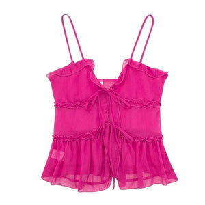 Sweet Ruffle Top Suspenders - XS / Bright Pink - Tops