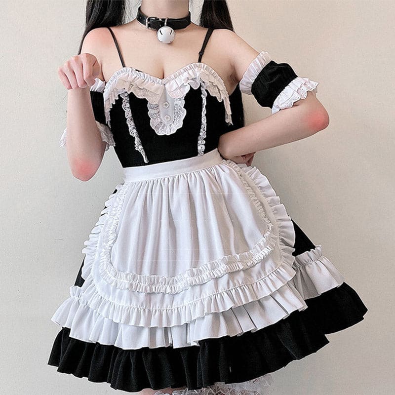 Sweet Rulffled Maid Lolita Dress - Black / S