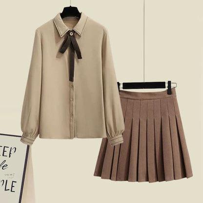 Sweet Shirt Pleated Skirt Pocket Wool Jacket Coat