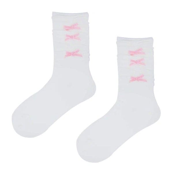 Sweet Soft Bows Socks - White/pink - Socksballetcore bow