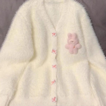 Sweet Soft White Knitted Fuzzy Cardigan