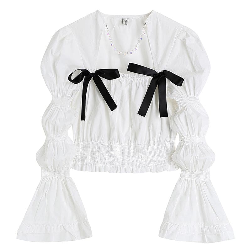 Sweet Square Collar Puff Sleeve Shirt Pleated Suspender