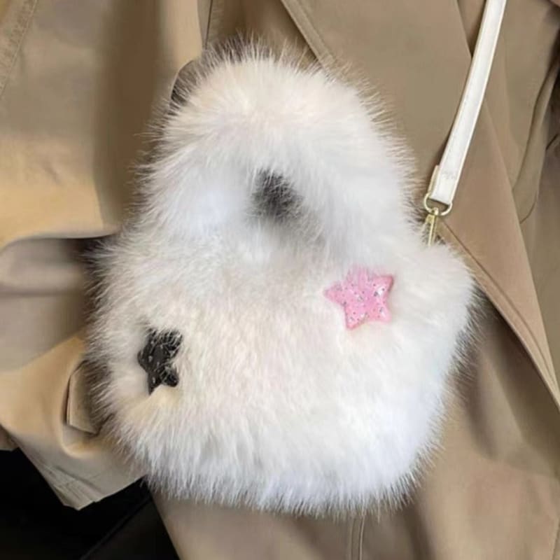 Sweet Star Fuzzy Mini Messenger Bag - white