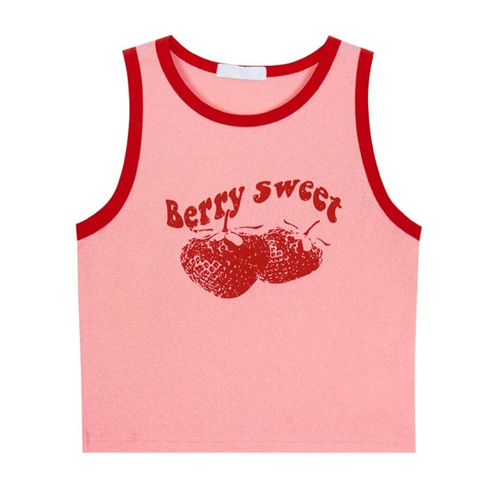 Sweet Strawberry Tank Top - S / Pink - Tops