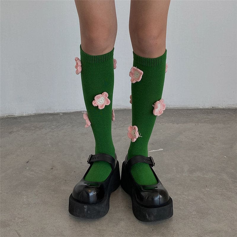 Sweet Tulip Pattern Print Knit Ankle Socks