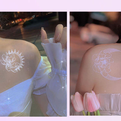 Sweet White Moon Butterfly Flower Tattoo Sticker