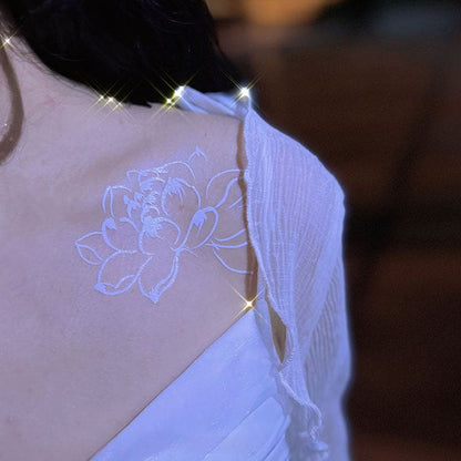 Sweet White Moon Butterfly Flower Tattoo Sticker