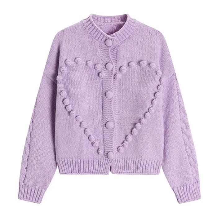 Sweetheart Knit Cardigan - Free Size / Purple - Cardigan