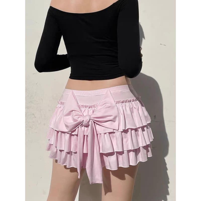 Sweetheart Pink Bow Layered Skirt - mini skirts