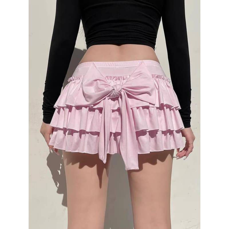 Sweetheart Pink Bow Layered Skirt - mini skirts