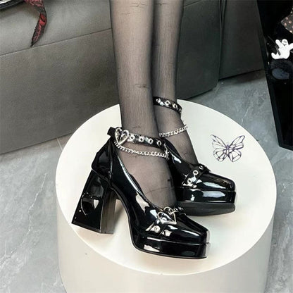 Sweetheart Y2K Square Lolita High Heels - Black / 34/US5