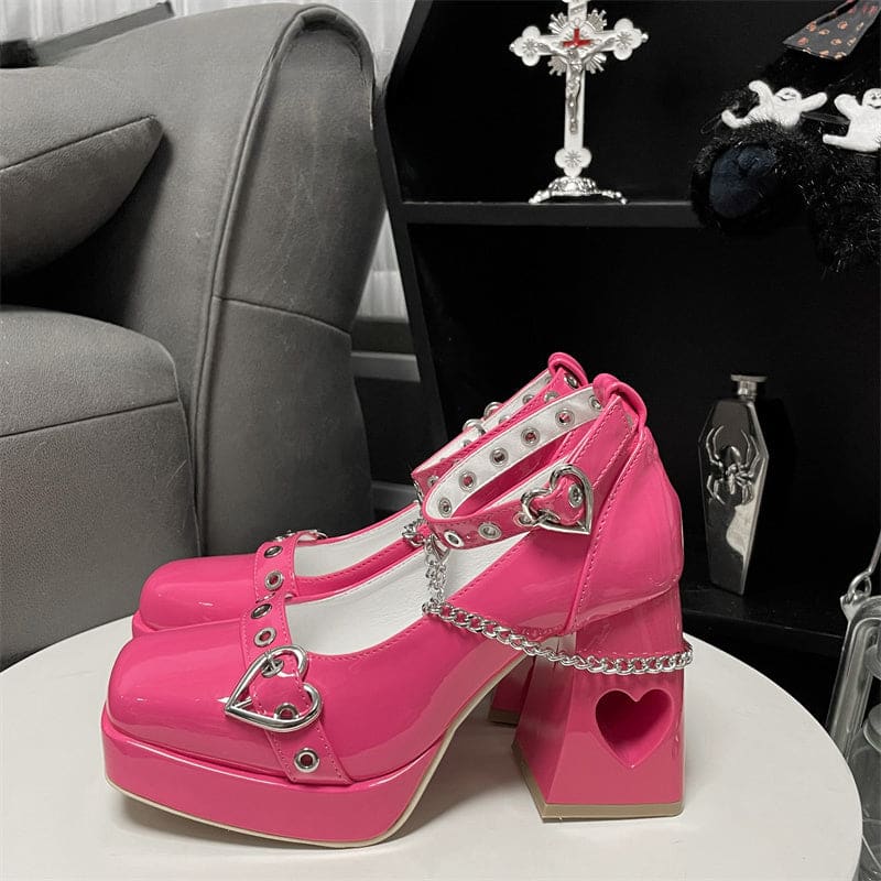 Sweetheart Y2K Square Lolita High Heels - Pink / 34/US5