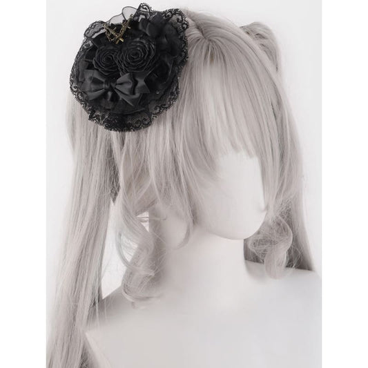 Swords Black Rosettes Lace Hairclip - Black / Free Size