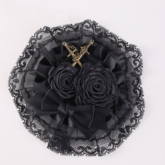 Swords Black Rosettes Lace Hairclip - Black / Free Size