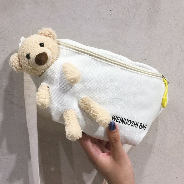 Teddy Bear Canvas Belt Bag - White / One Size