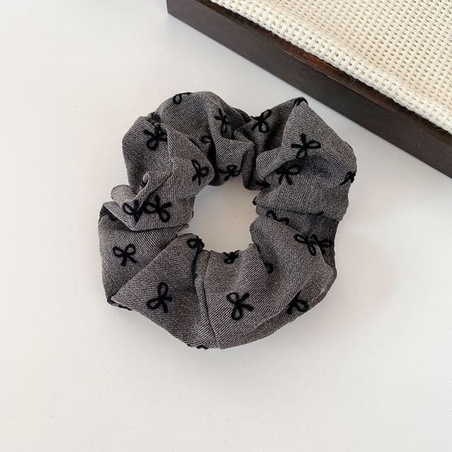 Textile Scrunchie - Black Bow - Gray / One Size - Hair