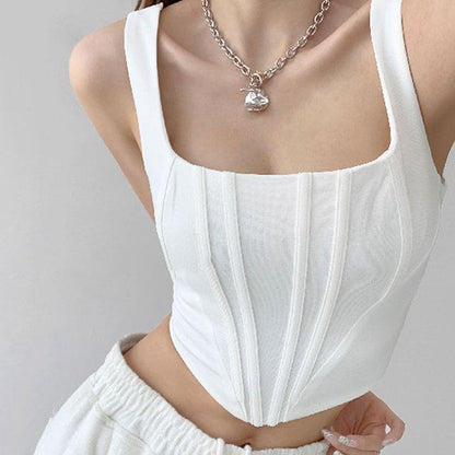 Textured Corset Top - S / White - Tops