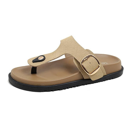 Thong Slide Sandals - Faux Suede - Khaki / 35