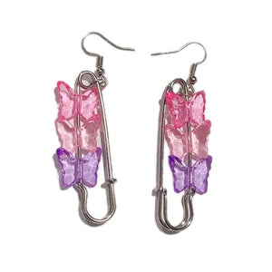 Three Butterfly Pin Earrings - Standart / Rainvow - earrings