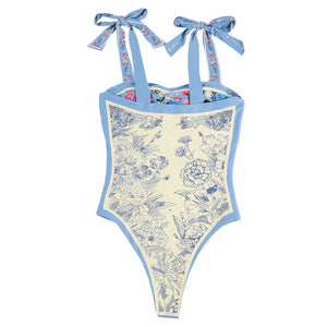 Tie Blue Floral Swimsuit - Swimsuit