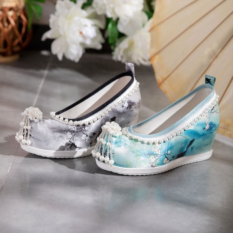 Tie-dye Floral Print Pearl Decor Shoes