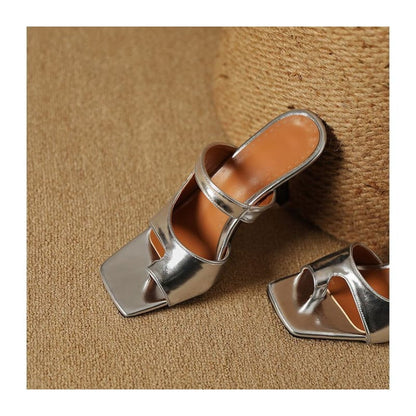 Toe Loop Cutout High Heel Slide Sandals