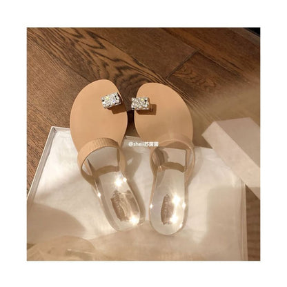 Toe Loop Rhinestone Slide Sandals