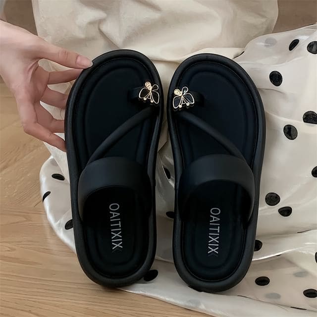 Toe Loop Slide Sandals - Black / 36