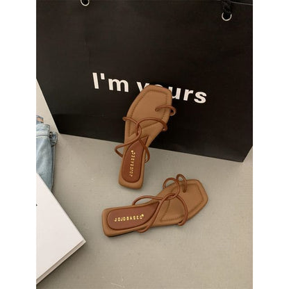 Toe Loop Strappy Slide Sandals - JON6-7 - Brown / 35