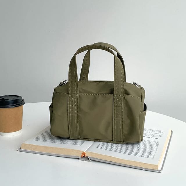 Top Handle Plain Nylon Crossbody Bag - Army Green / One Size