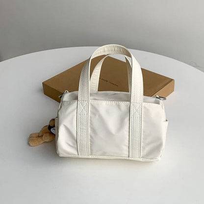 Top Handle Plain Nylon Crossbody Bag - White / One Size