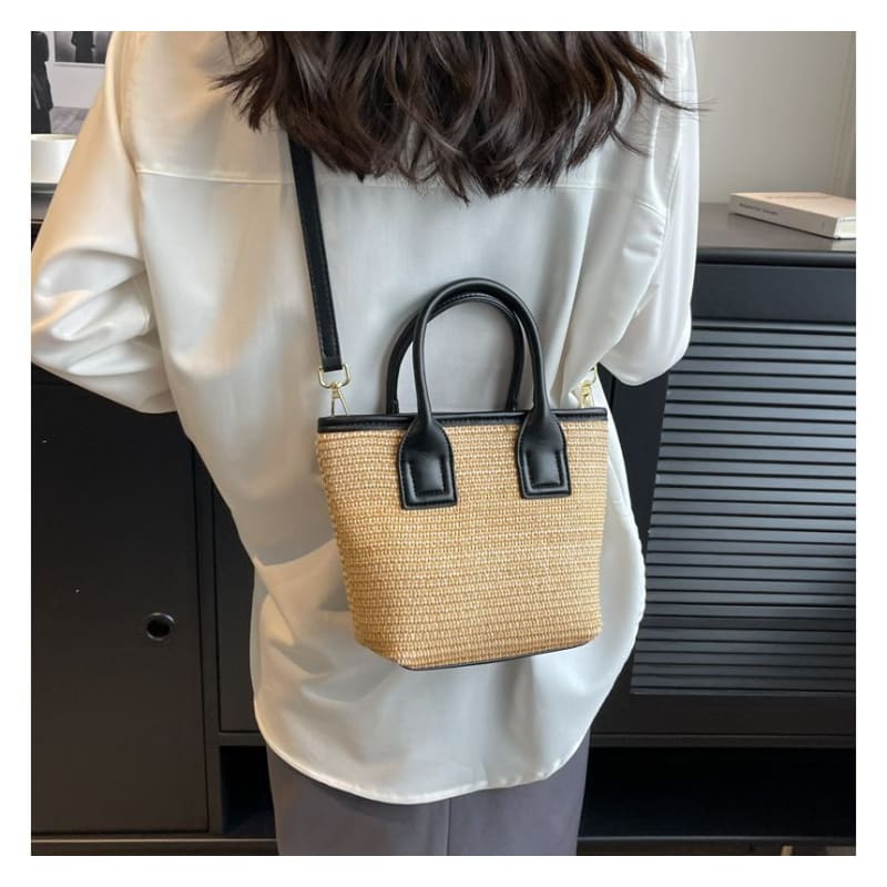 Top Handle Straw Crossbody Bag