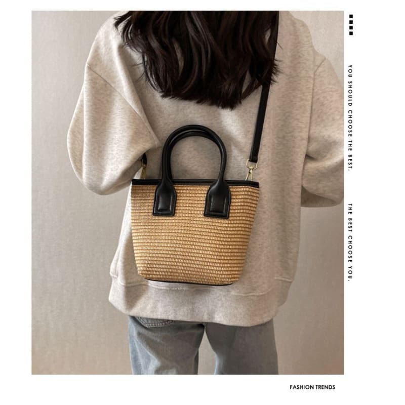 Top Handle Straw Crossbody Bag