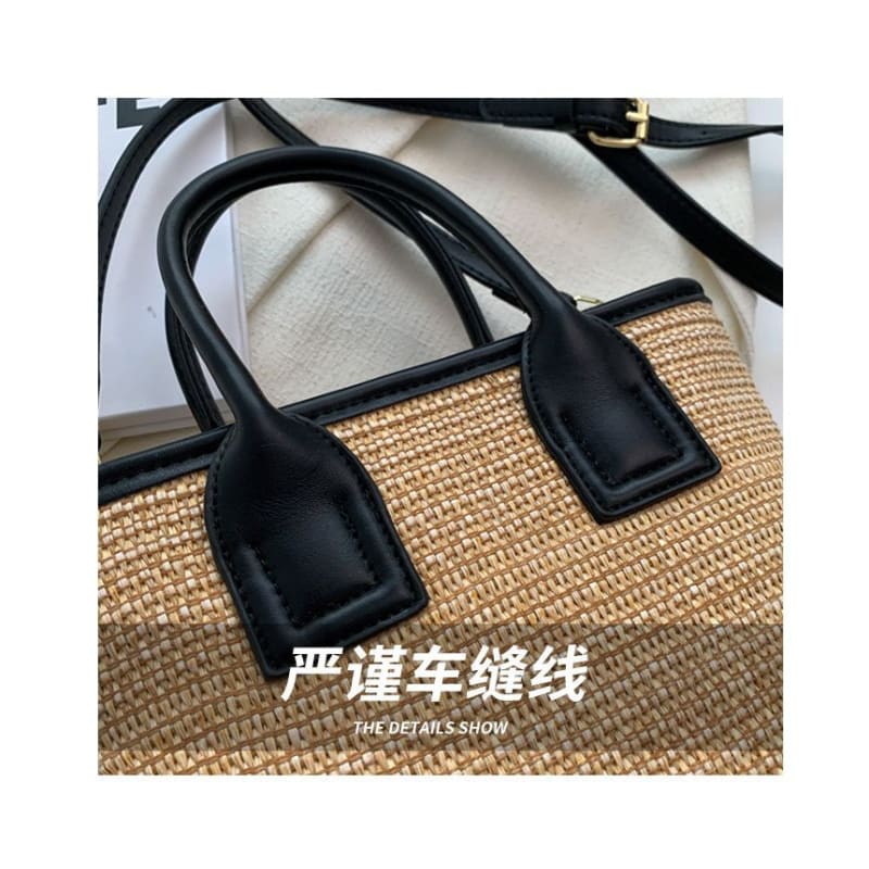 Top Handle Straw Crossbody Bag